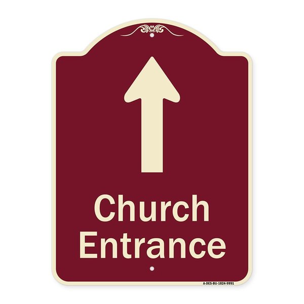 Signmission Designer Series-Church Entrance Ahead W/ Up Arrow Burgungy Heavy-Gauge Alum, 24" x 18", BU-1824-9991 A-DES-BU-1824-9991